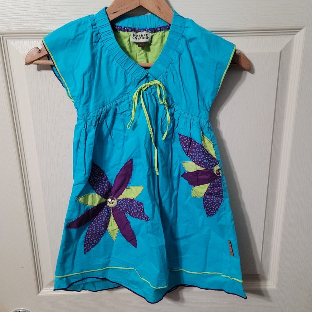 Sophie Catalou Blue/Purple/Green Floral Dress Size 4